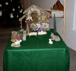Right: The nativity scene finally ready with everyone there for the Birth of Jesus.