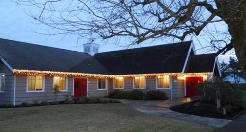 Christmas lights were hung to fit in the neighborhood and for the Festival of Lights.